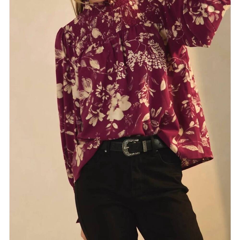 NEW ODDI floral printed blouse in burgundy - Picture 2 of 3